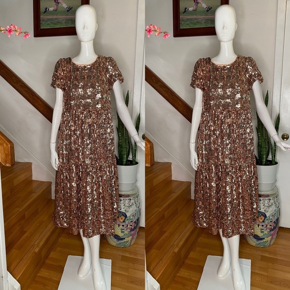 New Anthropologie Maeve Bernadette Sequined Midi - Picture 7 of 8